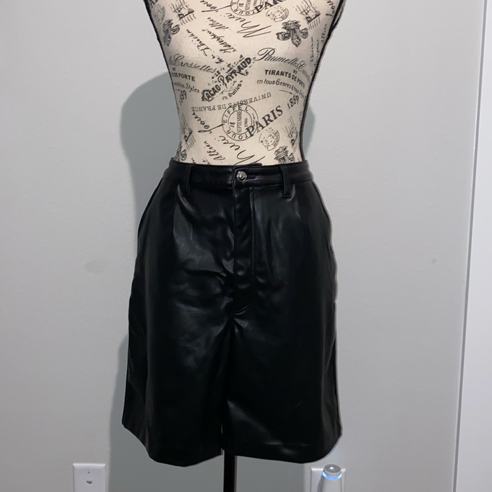 Black faux leather shorts